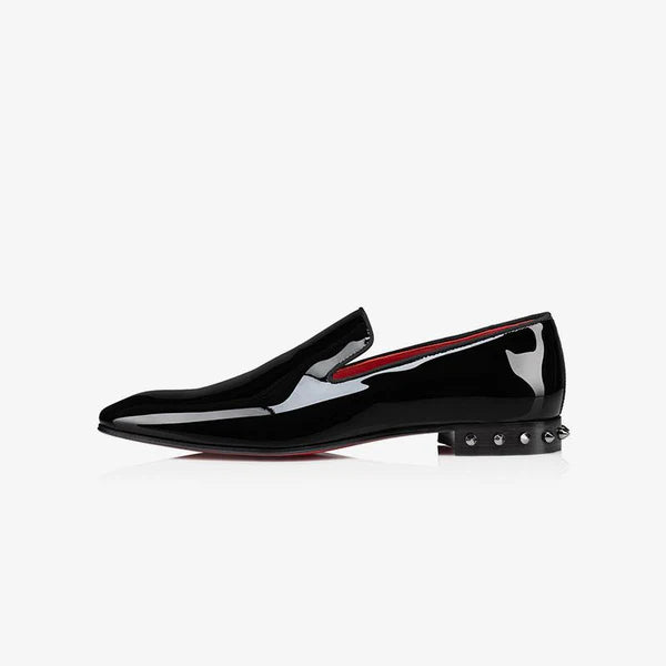 Plain Patent Studs Heel Calf Loafers