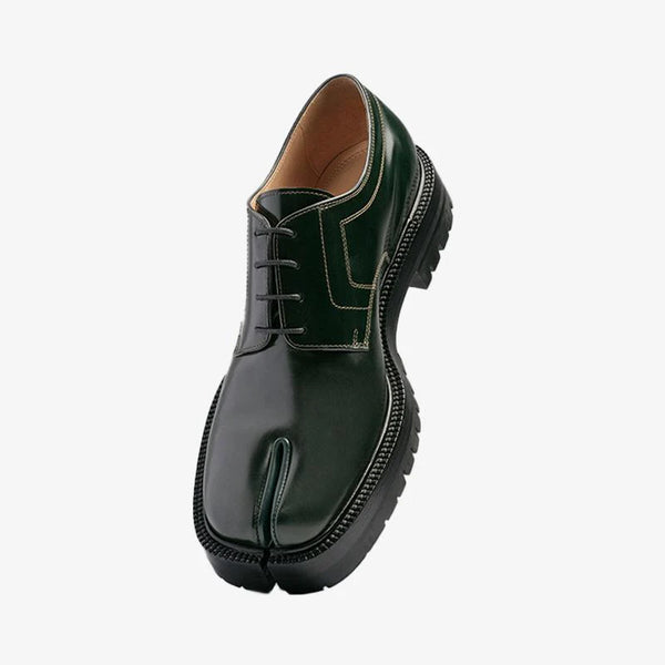 Dark Green Split-toe Laced Brogue Shoes