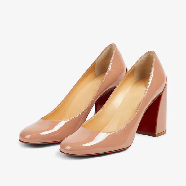 Nude Leather Round-Toe Pumps