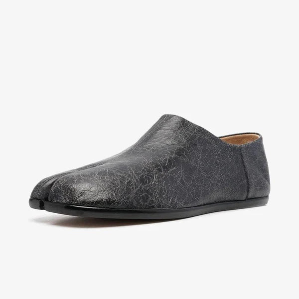 Black Split-Toe Leather Slippers