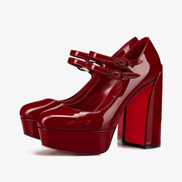 Red Patent Leather Pumps ，Adjustable Straps