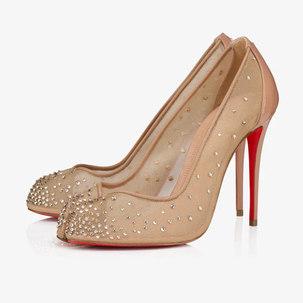 Blush Mesh and Patent Leather Split-toe Pumps