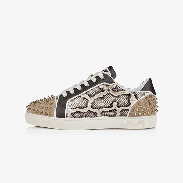 Snake Printed Spikes Leather Sneakers