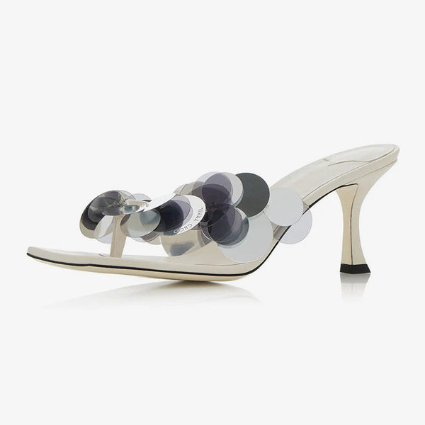 White Sequined Suede Thong Sandals