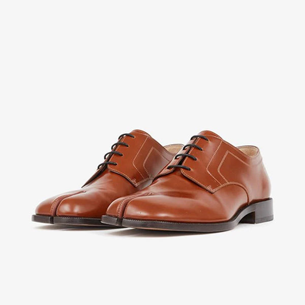 Khaki Split-toe Laced Brogue Shoes