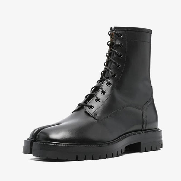 Black Tabi Ankle Boots Lace-Up Fastening