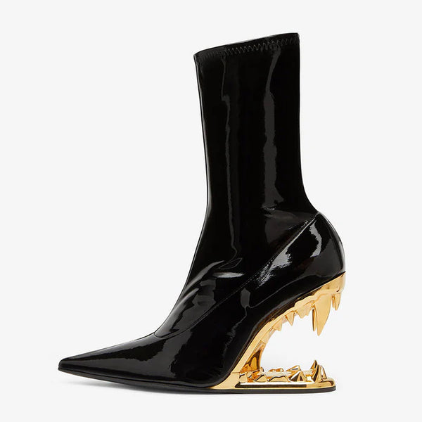 Gold Sculpted Heel Stretch Ankle Boots