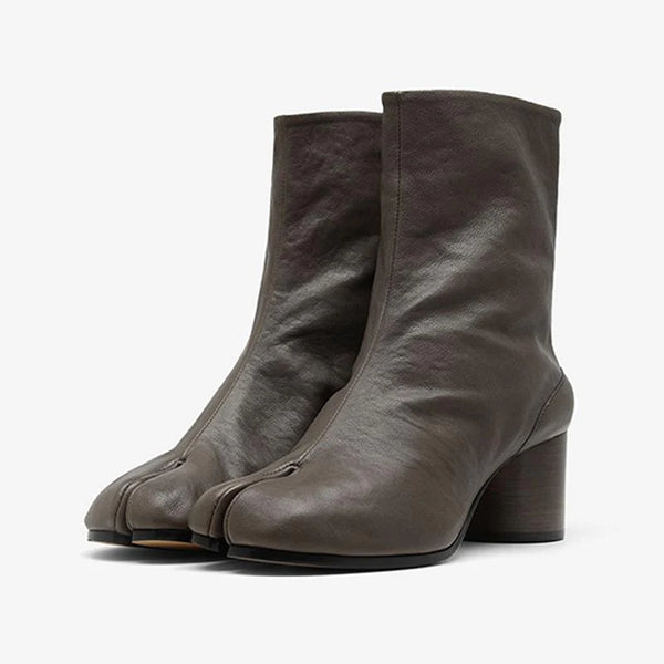 Sophisticated Leather Split-toe Ankle Boots