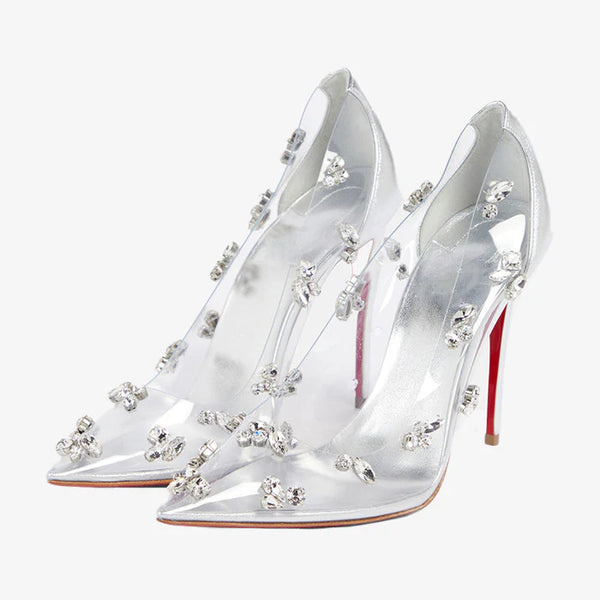 Silver Crystal-Embellished PVC Pumps