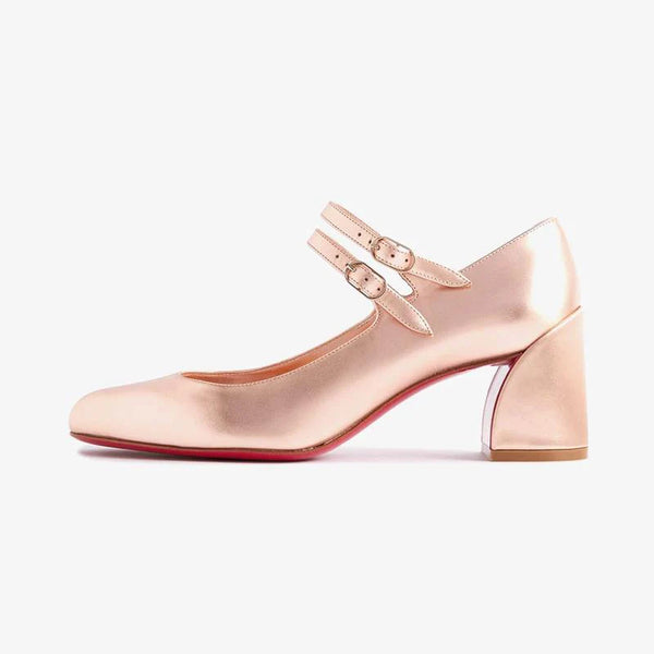 Rose Gold Leather Pumps with 55 mm