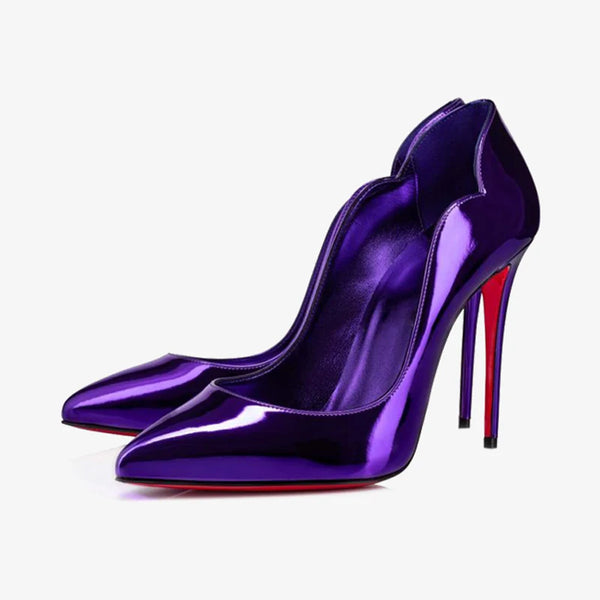 Purple Mirror-Effect Pumps with Pointed Toe
