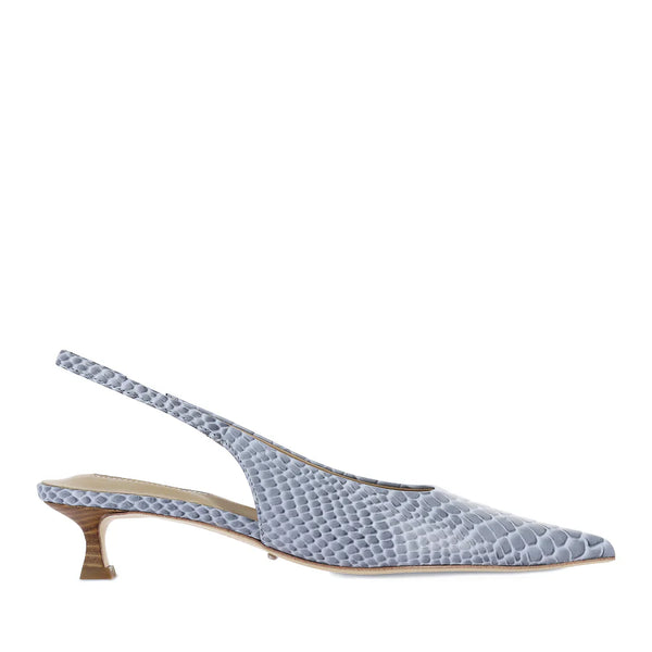 Elegant Light Gray Snakeskin-Embossed Slingback Pumps | Kitten Heel Pointed Toe Shoes
