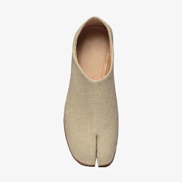 Fabric Beige Split-Toe Slip-Ons