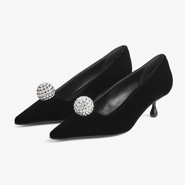 Velvet Pumps with Sculptural Crystal Accent