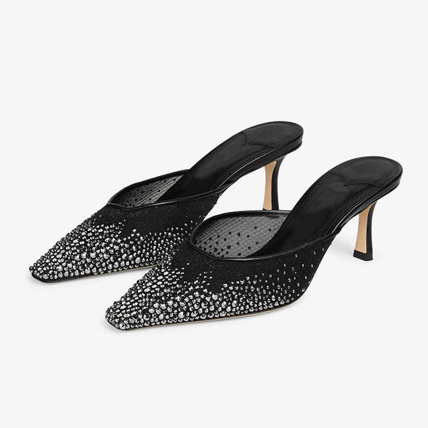 Crystal-Embellished Mesh Mules