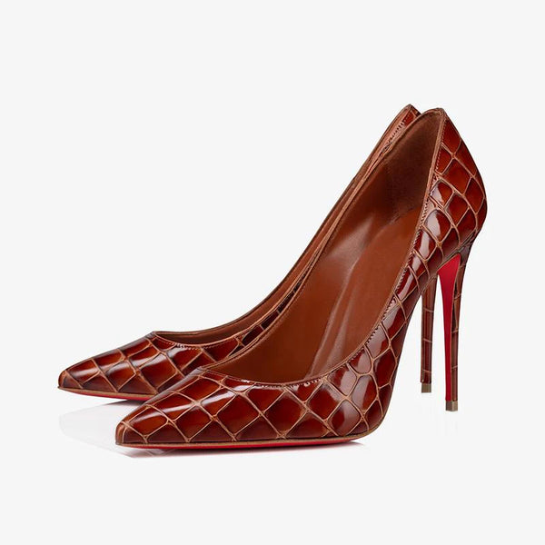 Elegant brown Alligator Embossed Calf Leather Pumps