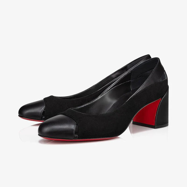 Black Velours and Leather Pumps with 55 mm