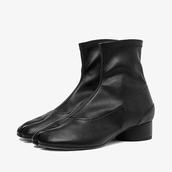 Faux Leather Sock-Style Split-toe Boots