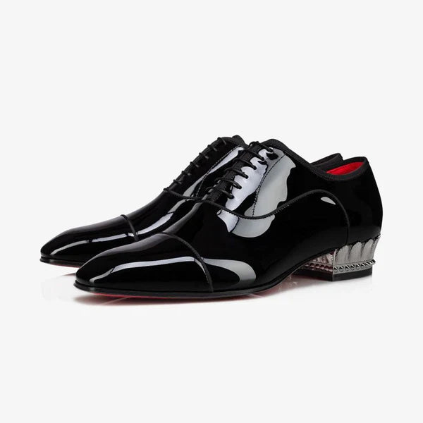 Black Patent Leather Shoe and Metallic Heel
