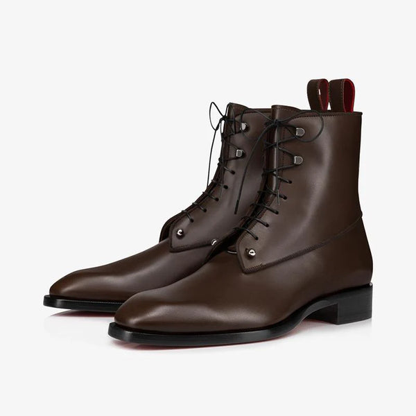 Brown Calf Leather Boot with Grosgrain Trim