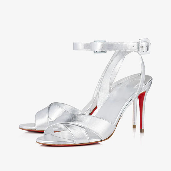 Elegant Silver Leather Sandal with Straps