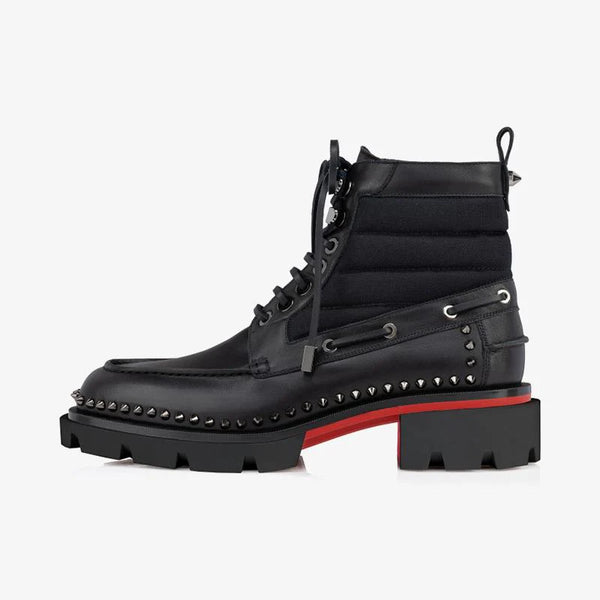Black Lace-Up Spikes Boot