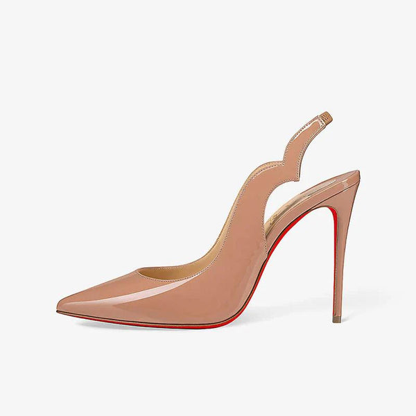 Beige Patent Leather Slingback Pumps