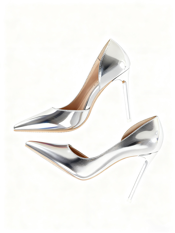 Elegant Silver Side-Cut Stiletto Heels