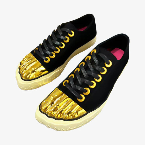 Classic Black Canvas Sneaker with Golden Details