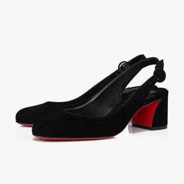 Unique Black Suede Slingback Pumps