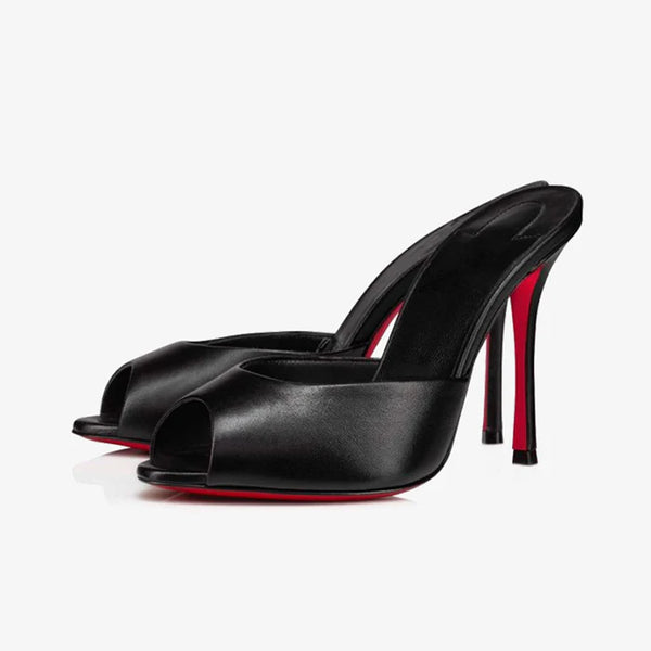 Black Leather Stiletto with Open Toe