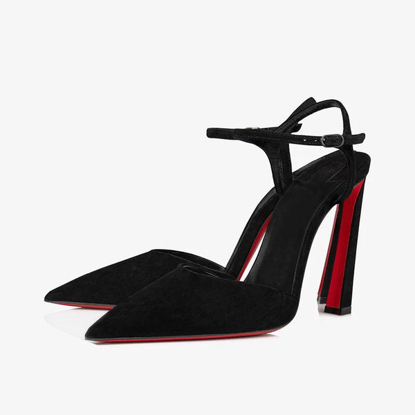 Unique Black Suede Leather Stiletto Pumps
