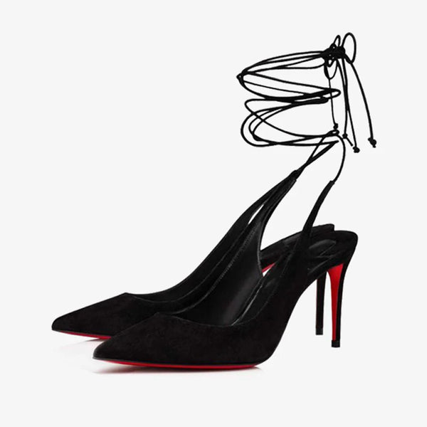 Black Velvet Pump with Ankle Laces