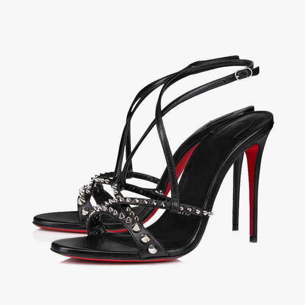 Elegant Black Leather Stiletto Sandal