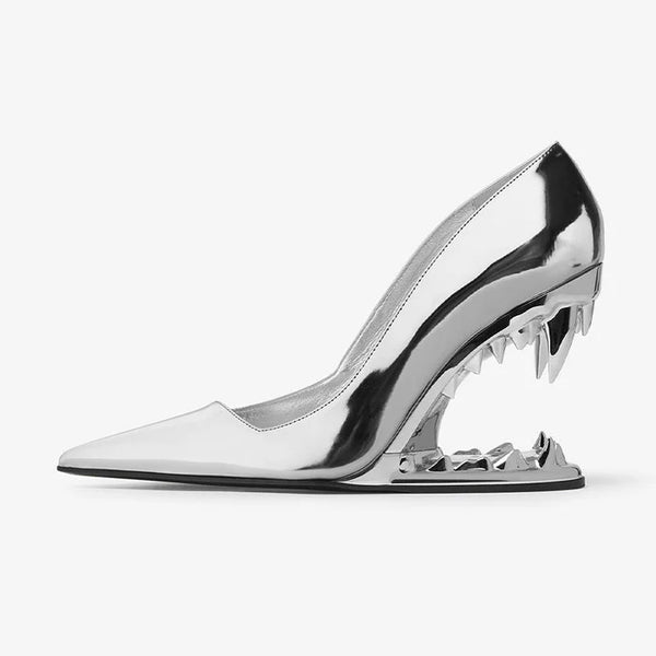 All-Silver Sculpted Heel Pumps